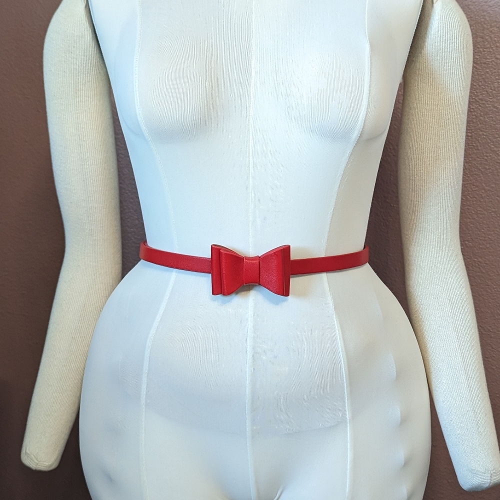 Red Tatyana Vegan Leather Pinup Bow Belt